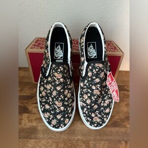 Vans Women’s Classic Slip-On Floral Black Canvas Shoes Size 9 – New with Box